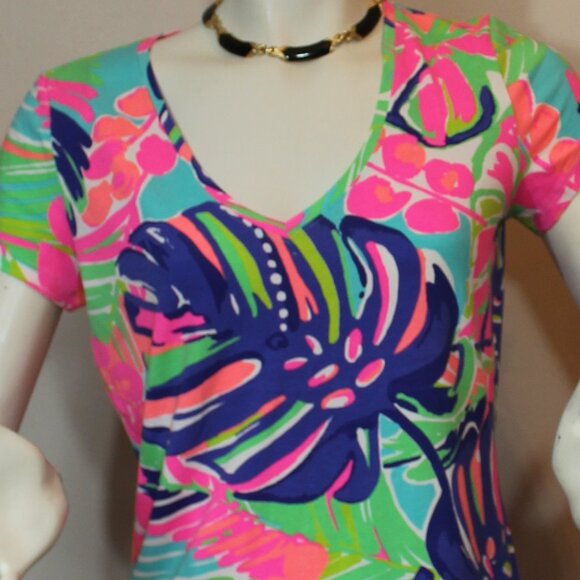 Lilly Pulitzer knit t-shirt palm print woman size medium/6 - Picture 8 of 8